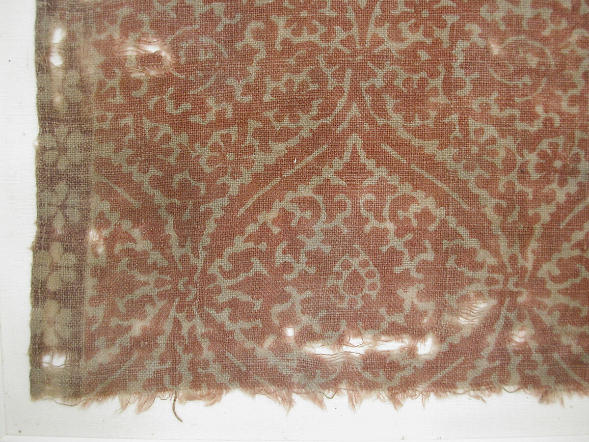 Textile Fragment, Cotton, plain weave; block-printed, mordant dyed