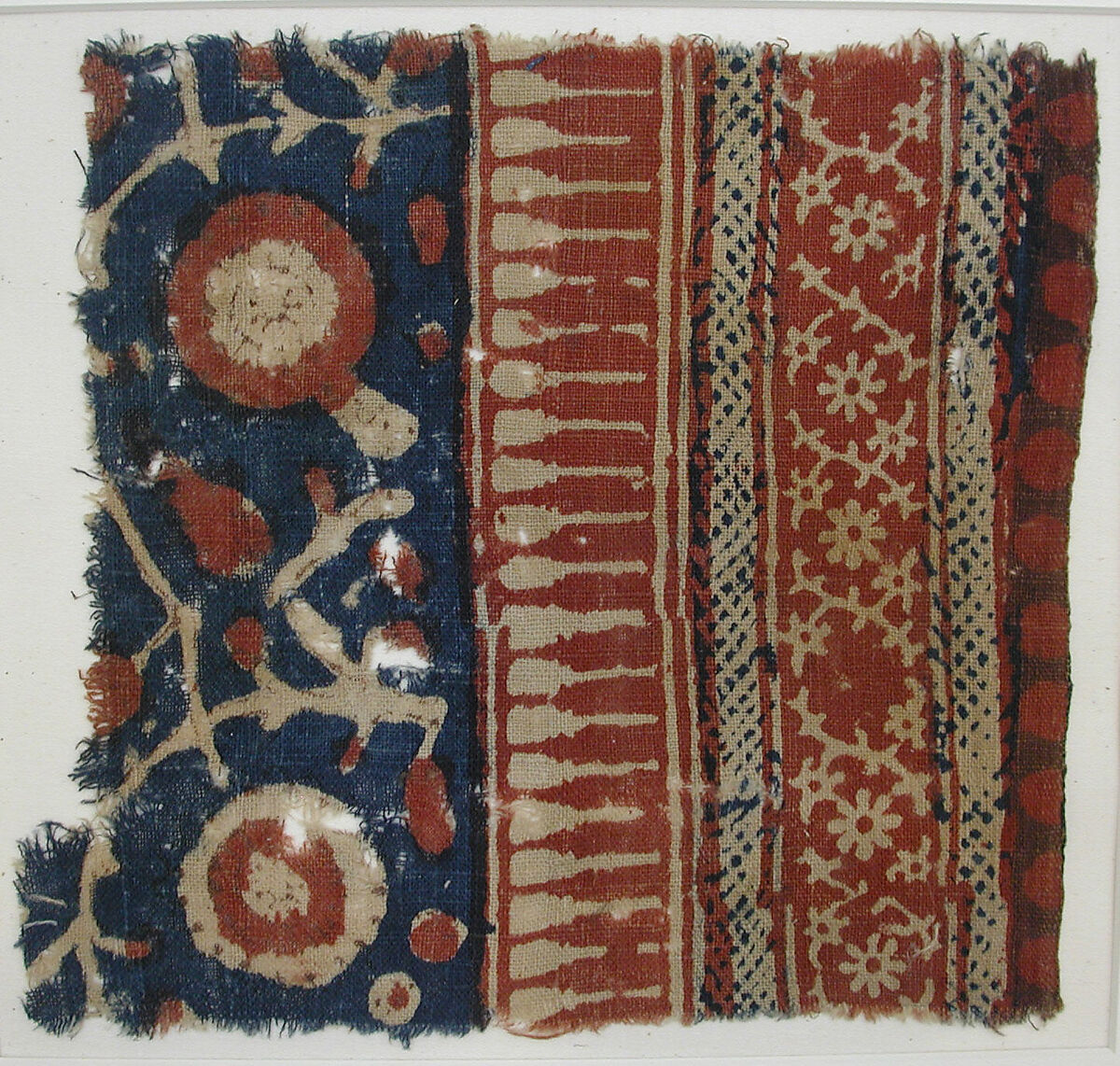 Textile Fragment, Cotton, plain weave; block-printed and/or painted, mordant and resist dyed