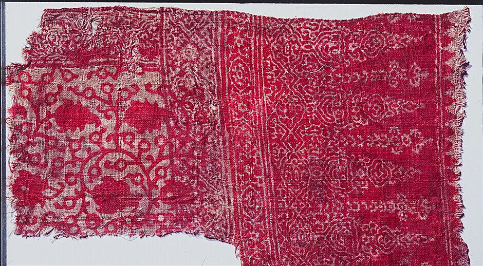 Textile Fragment, Cotton, plain weave; block-printed, mordant dyed