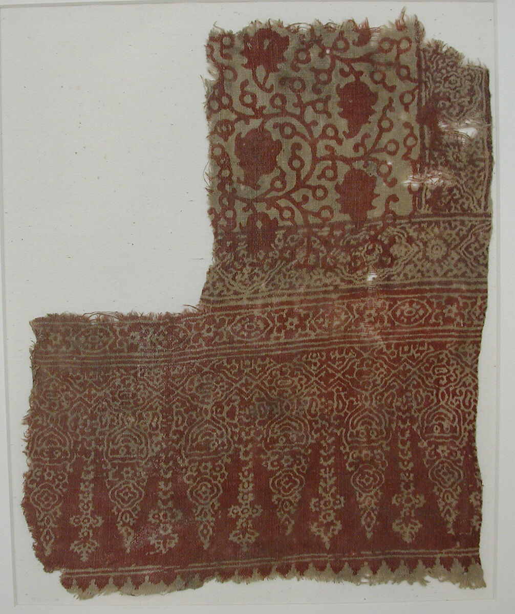 Textile Fragment, Cotton, plain weave; block-printed, mordant dyed