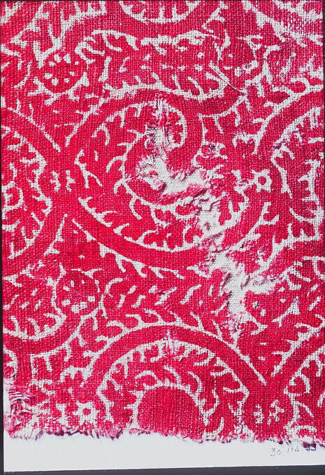 Textile Fragment, Cotton, plain weave; block-printed, mordant dyed