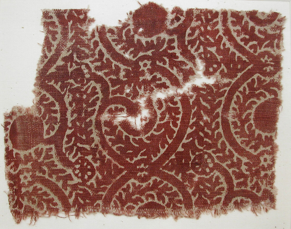 Textile Fragment, Cotton, plain weave; block-printed, mordant dyed 