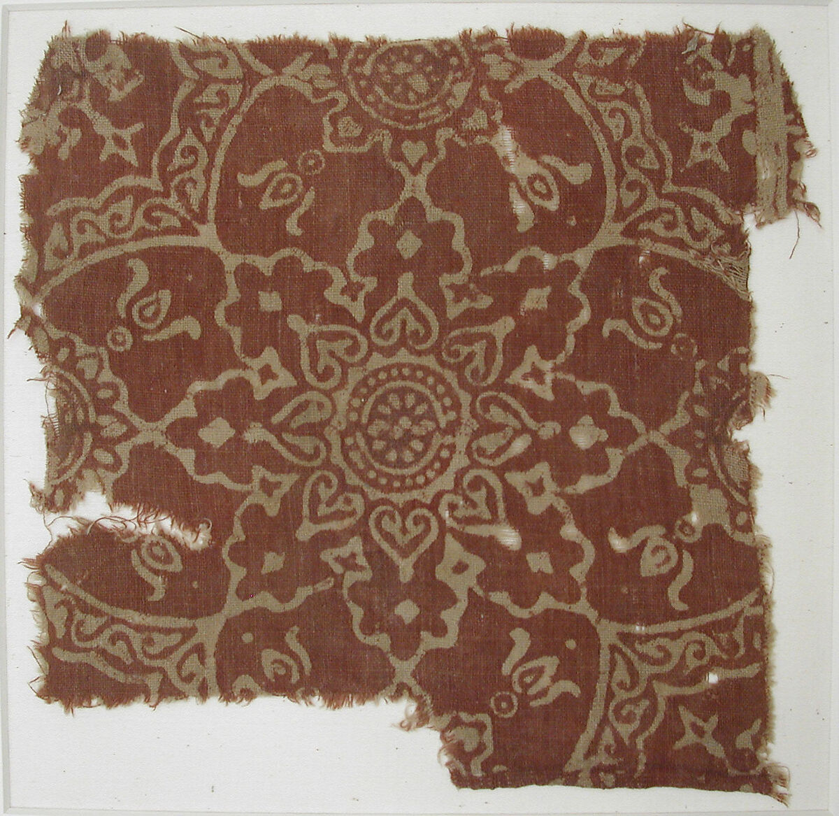 Textile Fragment, Cotton, plain weave; block-printed, mordant dyed 