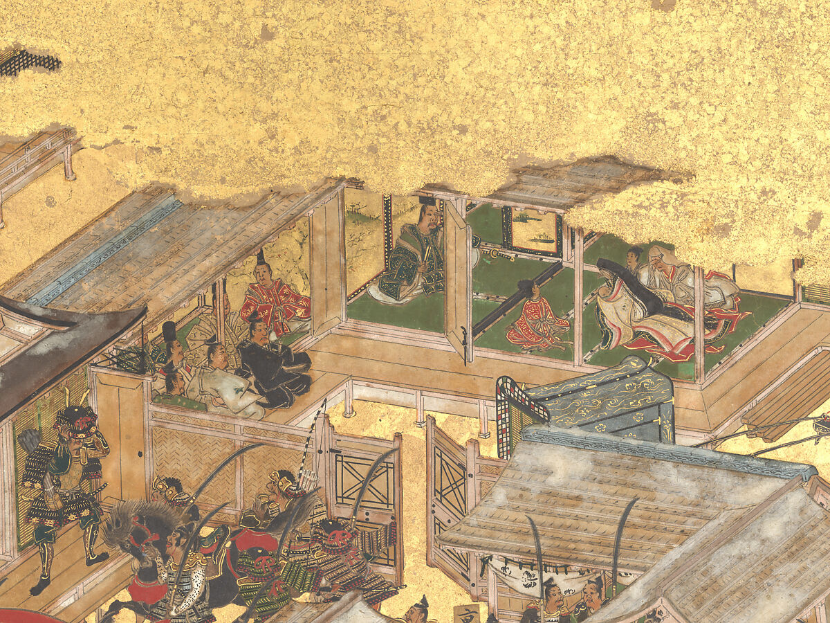 The Rebellions of the Hōgen and Heiji Eras, Pair of six-panel folding screens; ink, color, gold, and gold leaf on paper, Japan