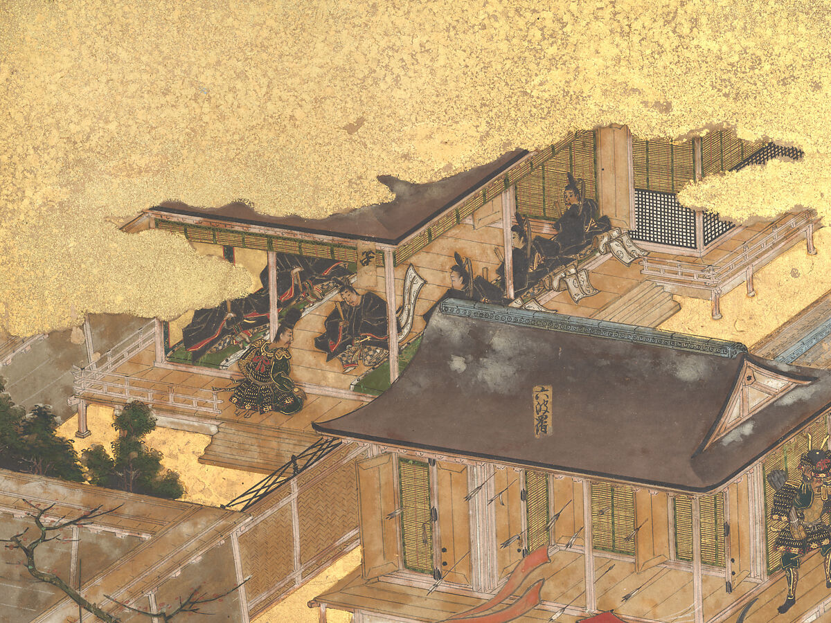 The Rebellions of the Hōgen and Heiji Eras, Pair of six-panel folding screens; ink, color, gold, and gold leaf on paper, Japan