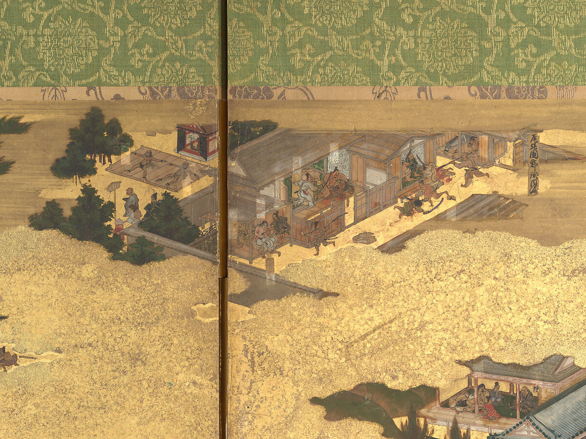 The Rebellions of the Hōgen and Heiji Eras, Pair of six-panel folding screens; ink, color, gold, and gold leaf on paper, Japan