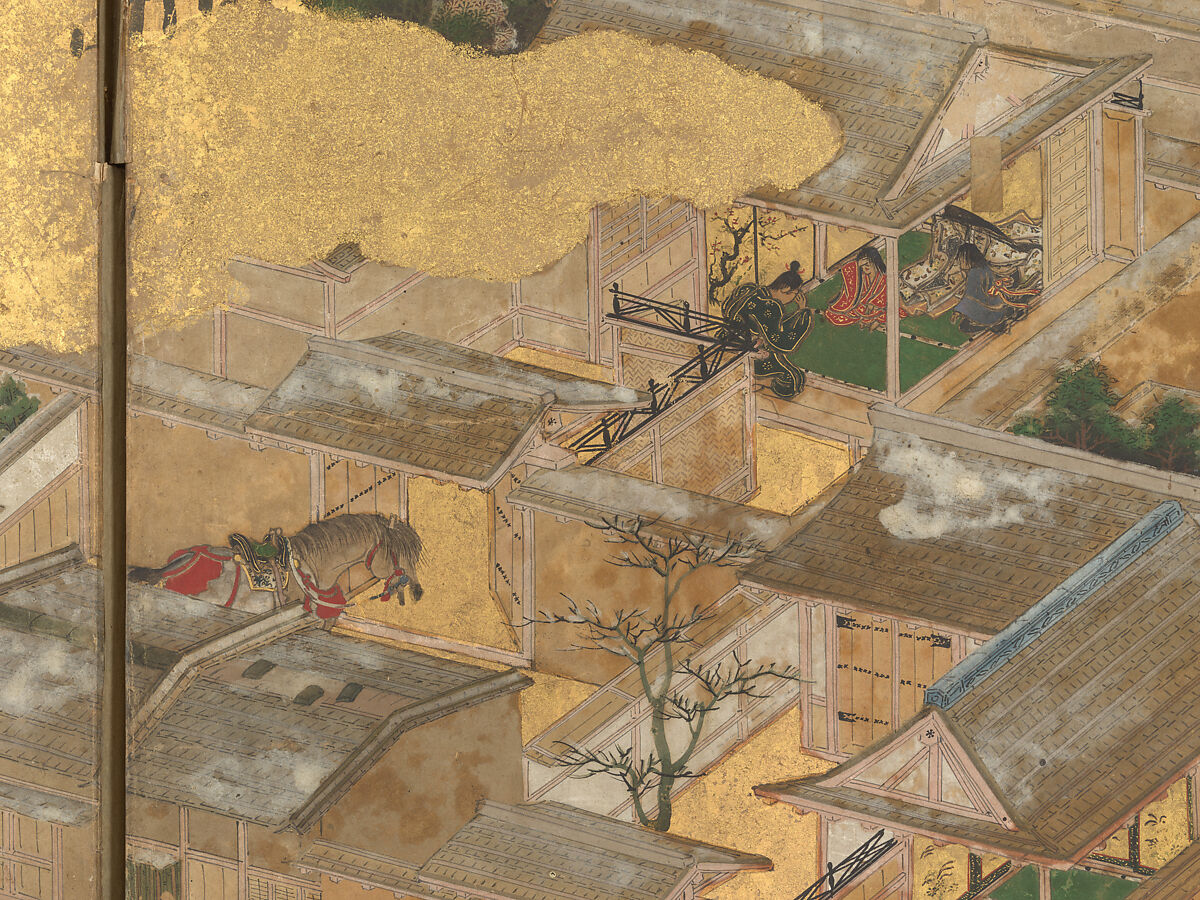 The Rebellions of the Hōgen and Heiji Eras, Pair of six-panel folding screens; ink, color, gold, and gold leaf on paper, Japan