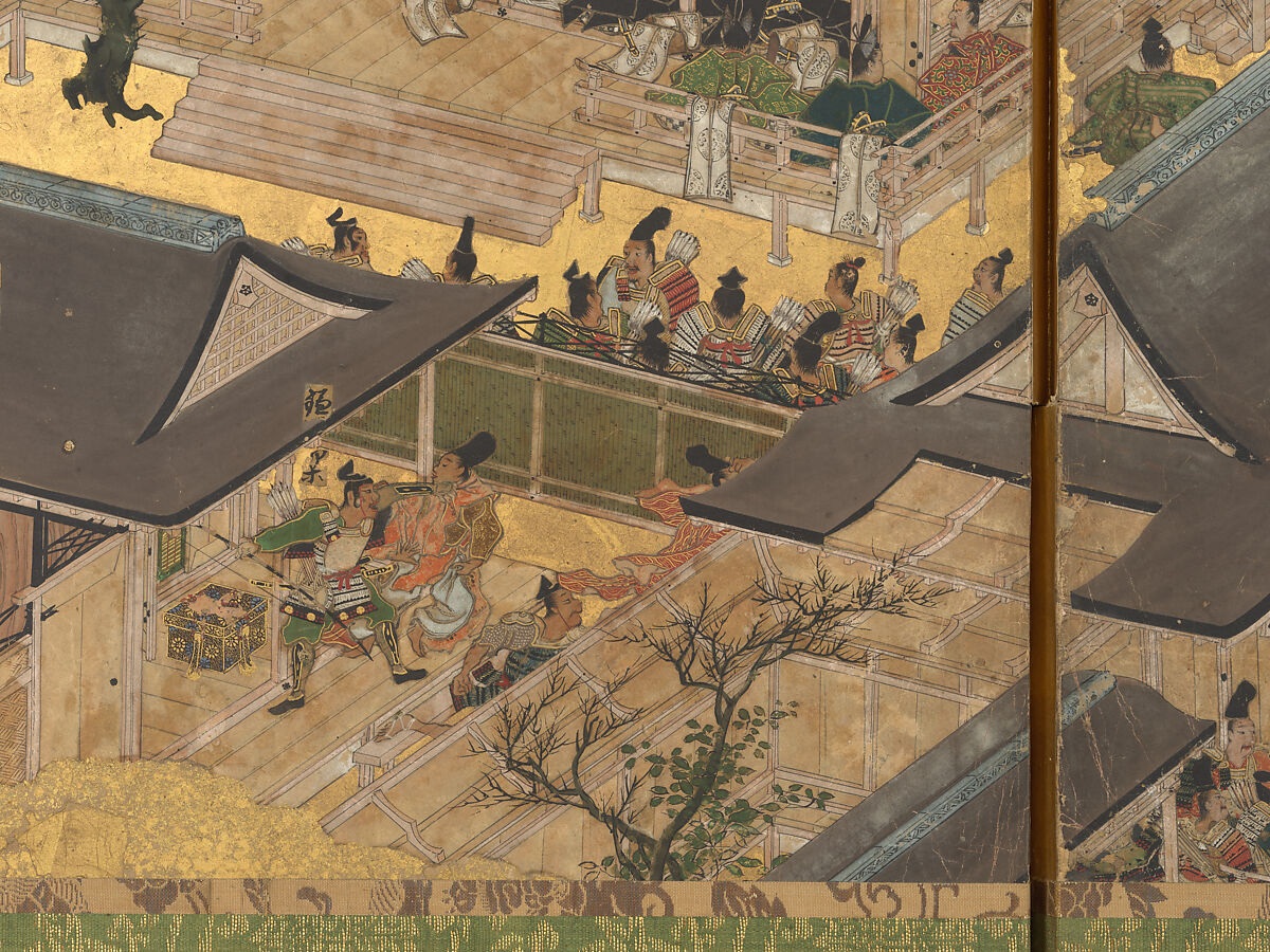 The Rebellions of the Hōgen and Heiji Eras, Pair of six-panel folding screens; ink, color, gold, and gold leaf on paper, Japan