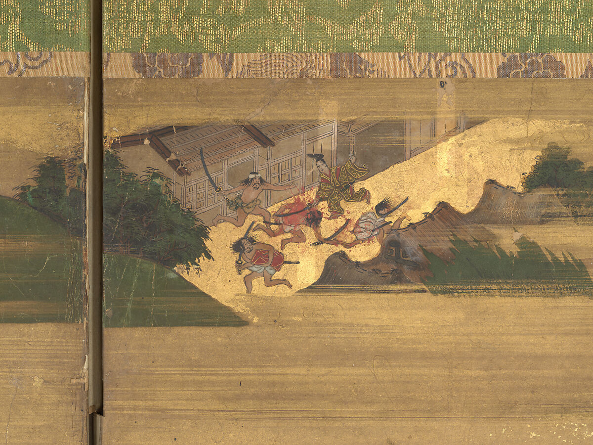 The Rebellions of the Hōgen and Heiji Eras, Pair of six-panel folding screens; ink, color, gold, and gold leaf on paper, Japan
