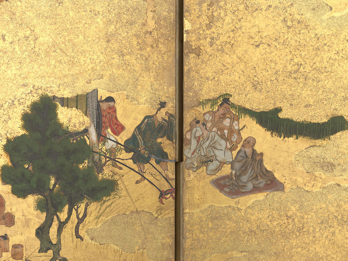 The Rebellions of the Hōgen and Heiji Eras, Pair of six-panel folding screens; ink, color, gold, and gold leaf on paper, Japan