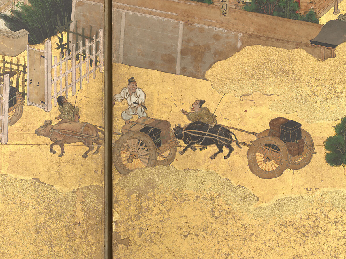 The Rebellions of the Hōgen and Heiji Eras, Pair of six-panel folding screens; ink, color, gold, and gold leaf on paper, Japan