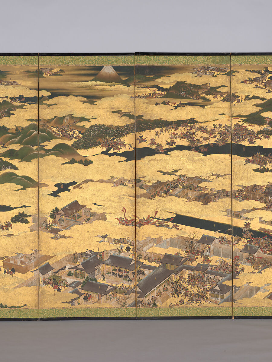 The Rebellions of the Hōgen and Heiji Eras, Pair of six-panel folding screens; ink, color, gold, and gold leaf on paper, Japan