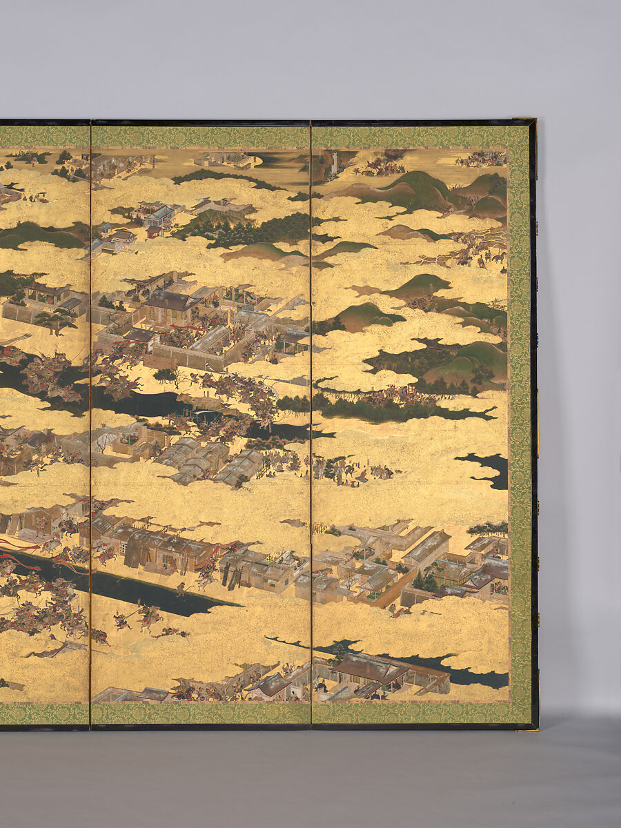 The Rebellions of the Hōgen and Heiji Eras, Pair of six-panel folding screens; ink, color, gold, and gold leaf on paper, Japan
