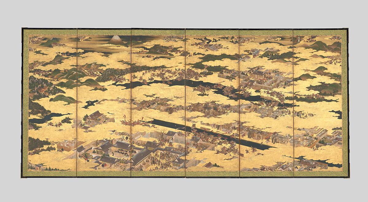 The Rebellions of the Hōgen and Heiji Eras, Pair of six-panel folding screens; ink, color, gold, and gold leaf on paper, Japan 