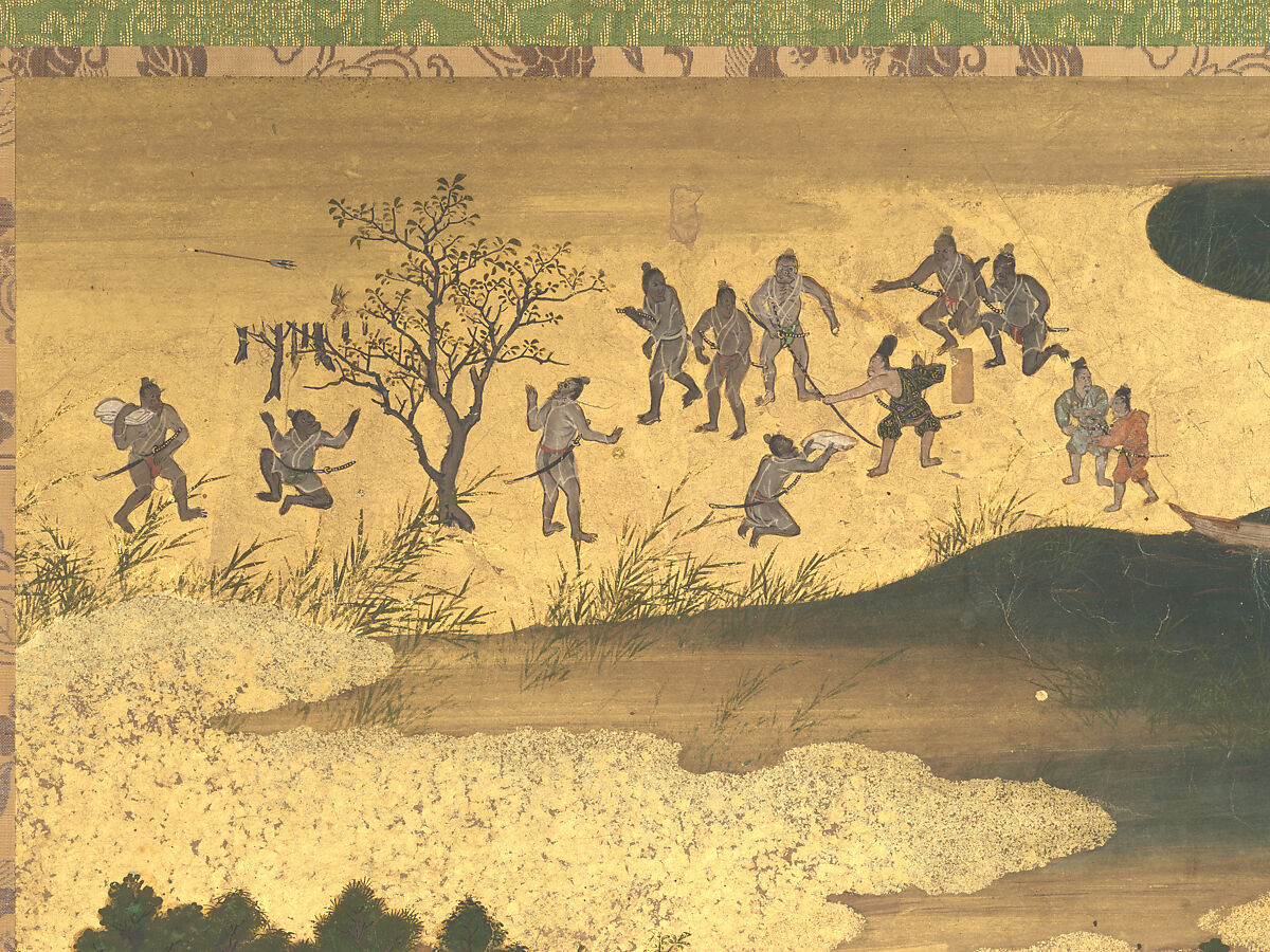 The Rebellions of the Hōgen and Heiji Eras, Pair of six-panel folding screens; ink, color, gold, and gold leaf on paper, Japan