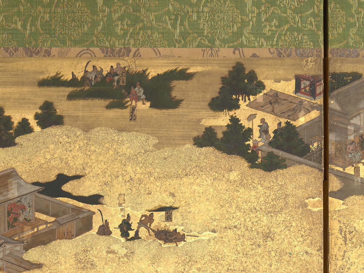 The Rebellions of the Hōgen and Heiji Eras, Pair of six-panel folding screens; ink, color, gold, and gold leaf on paper, Japan