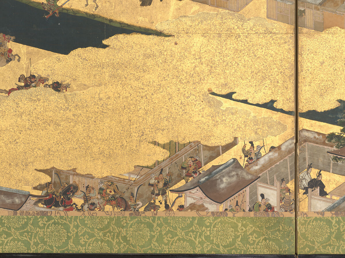 The Rebellions of the Hōgen and Heiji Eras, Pair of six-panel folding screens; ink, color, gold, and gold leaf on paper, Japan