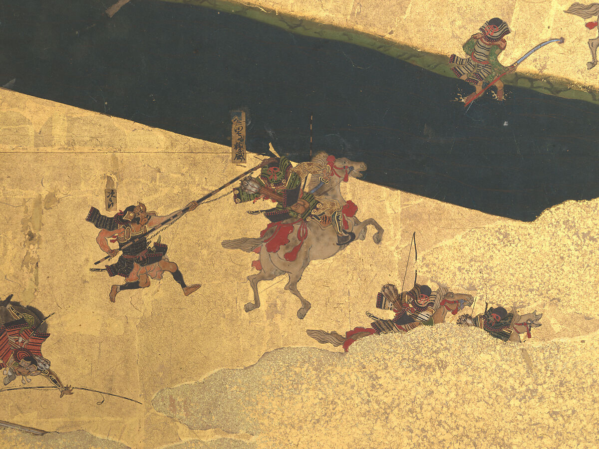 The Rebellions of the Hōgen and Heiji Eras, Pair of six-panel folding screens; ink, color, gold, and gold leaf on paper, Japan