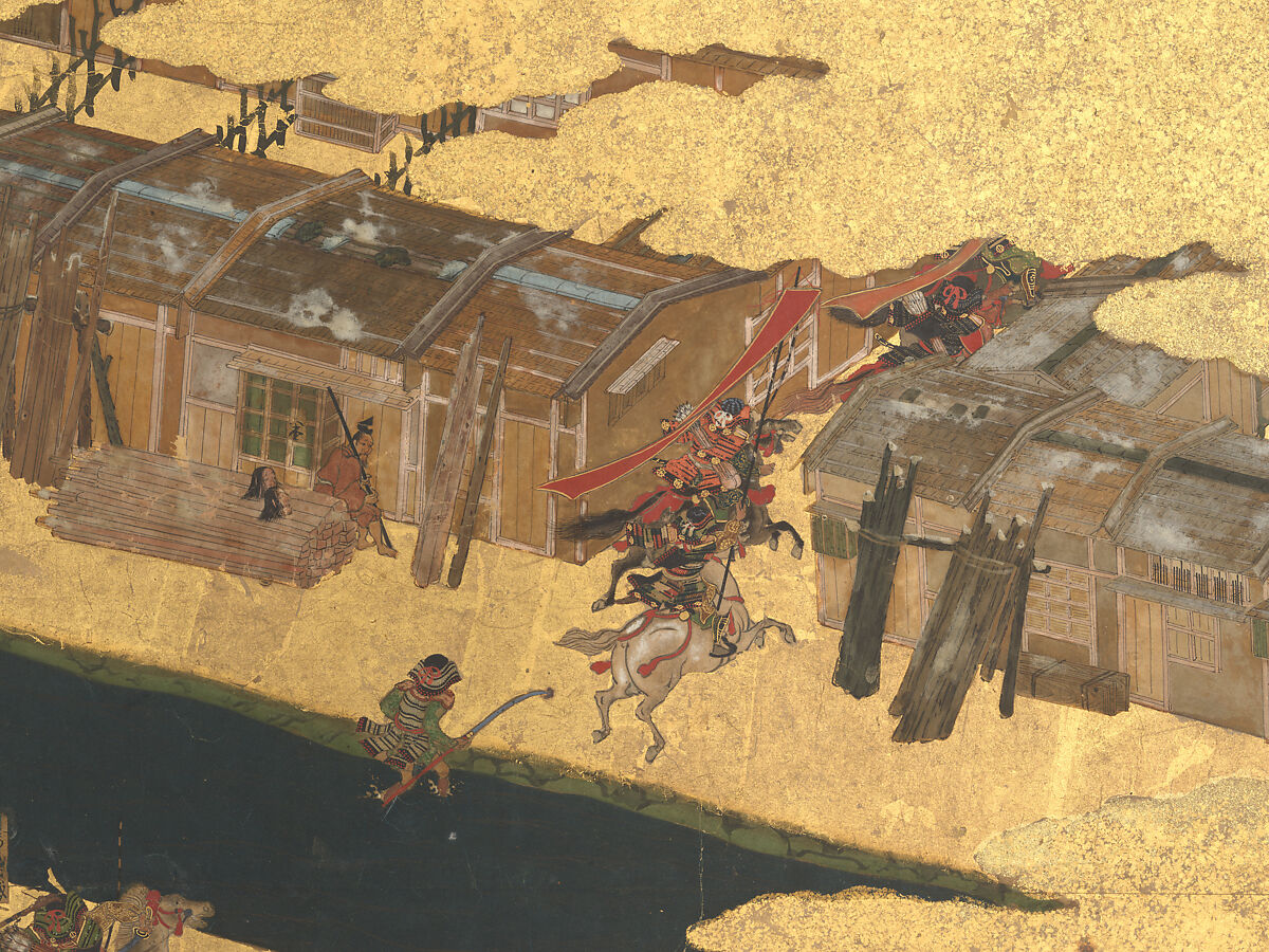 The Rebellions of the Hōgen and Heiji Eras, Pair of six-panel folding screens; ink, color, gold, and gold leaf on paper, Japan