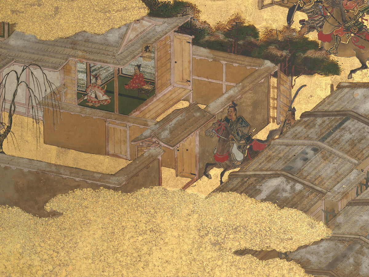 The Rebellions of the Hōgen and Heiji Eras, Pair of six-panel folding screens; ink, color, gold, and gold leaf on paper, Japan