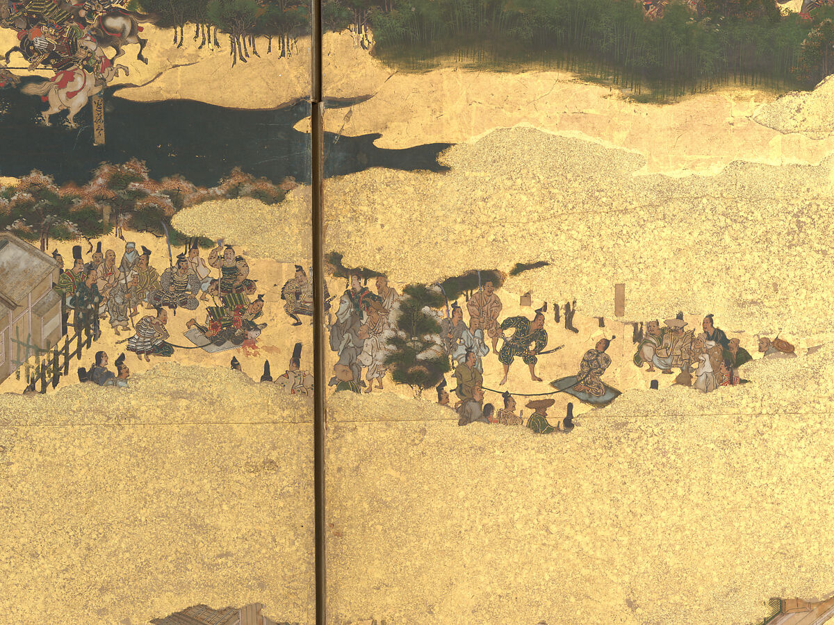 The Rebellions of the Hōgen and Heiji Eras, Pair of six-panel folding screens; ink, color, gold, and gold leaf on paper, Japan