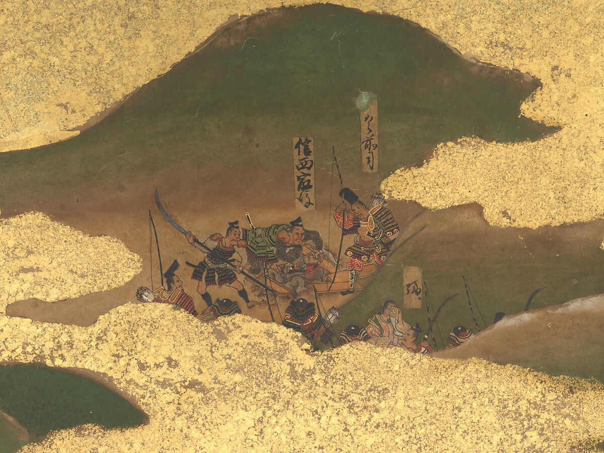 The Rebellions of the Hōgen and Heiji Eras, Pair of six-panel folding screens; ink, color, gold, and gold leaf on paper, Japan