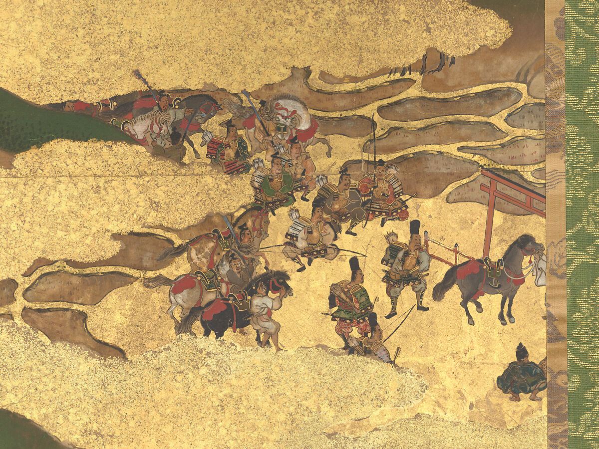 The Rebellions of the Hōgen and Heiji Eras, Pair of six-panel folding screens; ink, color, gold, and gold leaf on paper, Japan