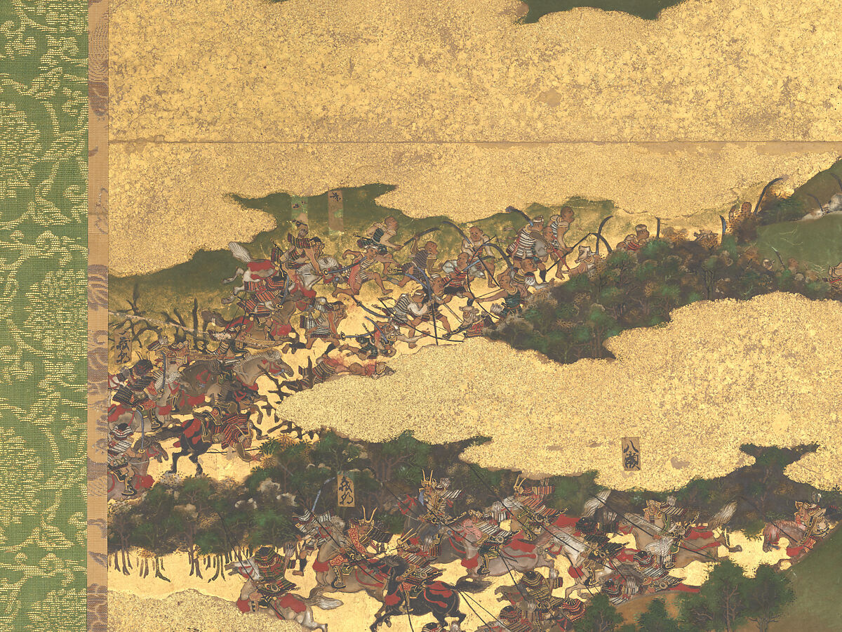 The Rebellions of the Hōgen and Heiji Eras, Pair of six-panel folding screens; ink, color, gold, and gold leaf on paper, Japan