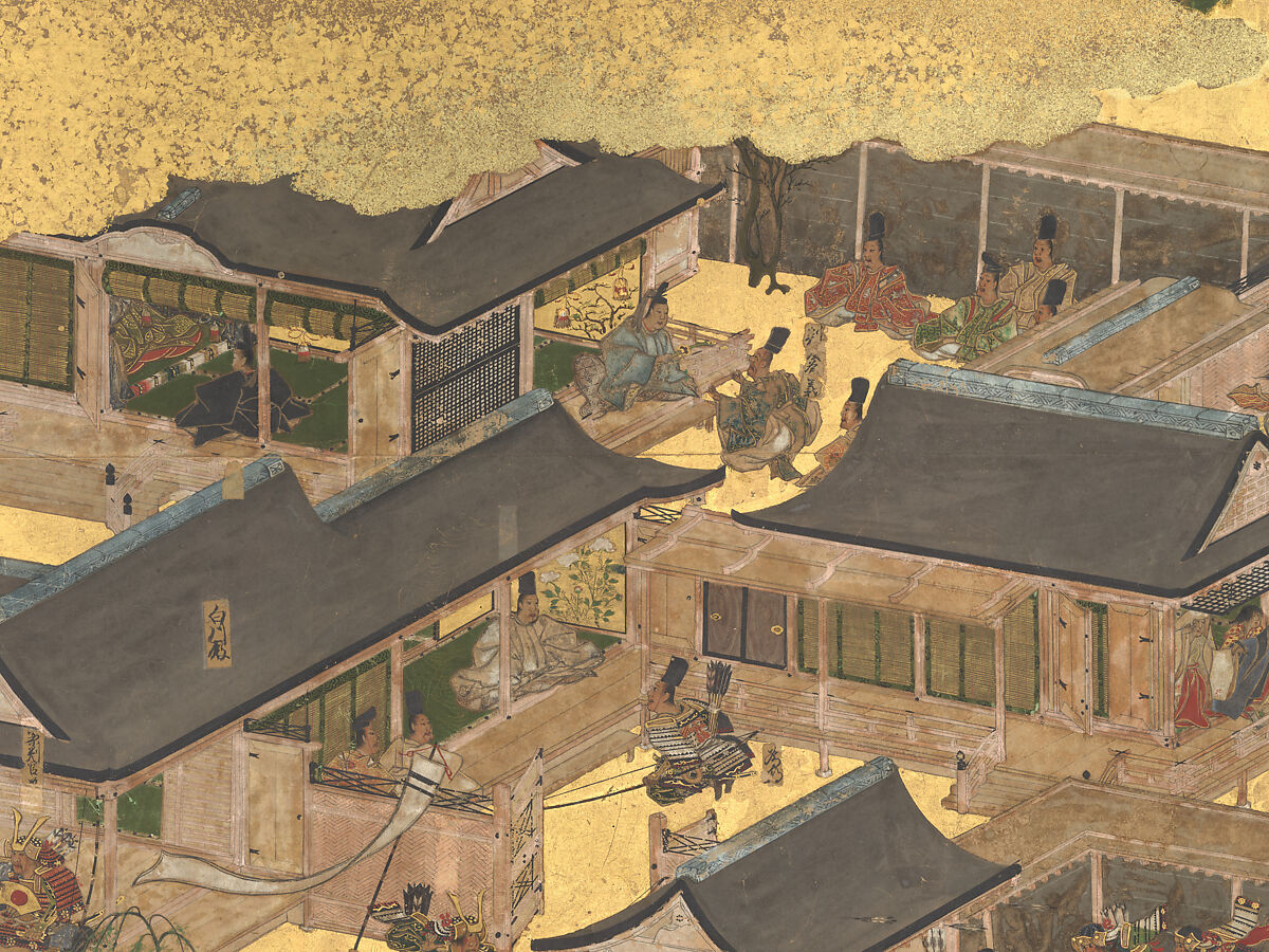 The Rebellions of the Hōgen and Heiji Eras, Pair of six-panel folding screens; ink, color, gold, and gold leaf on paper, Japan