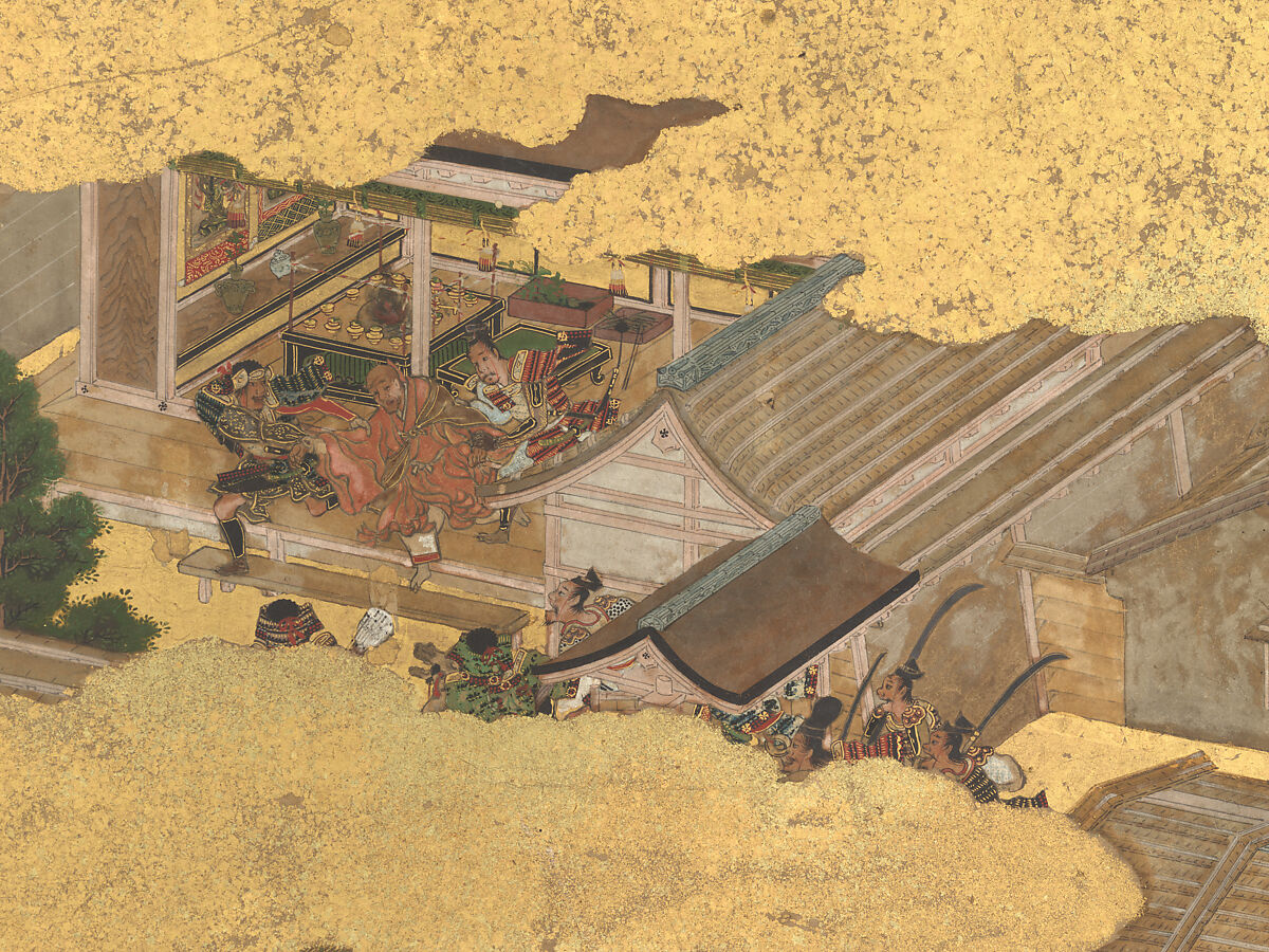 The Rebellions of the Hōgen and Heiji Eras, Pair of six-panel folding screens; ink, color, gold, and gold leaf on paper, Japan
