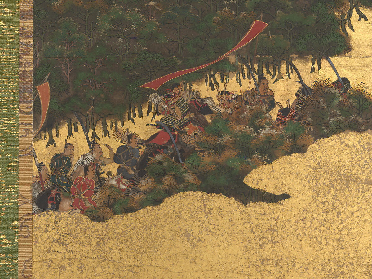 The Rebellions of the Hōgen and Heiji Eras, Pair of six-panel folding screens; ink, color, gold, and gold leaf on paper, Japan