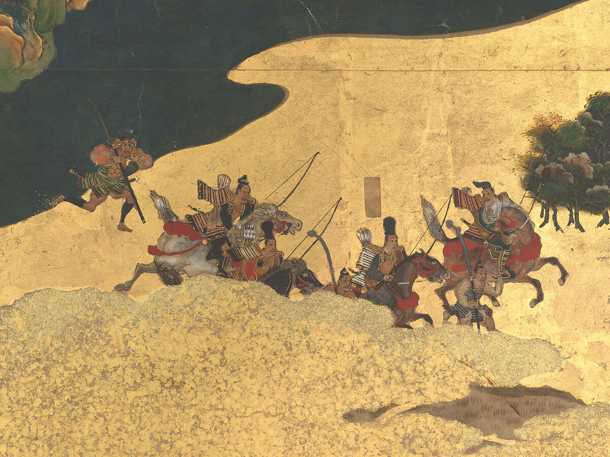 The Rebellions of the Hōgen and Heiji Eras, Pair of six-panel folding screens; ink, color, gold, and gold leaf on paper, Japan