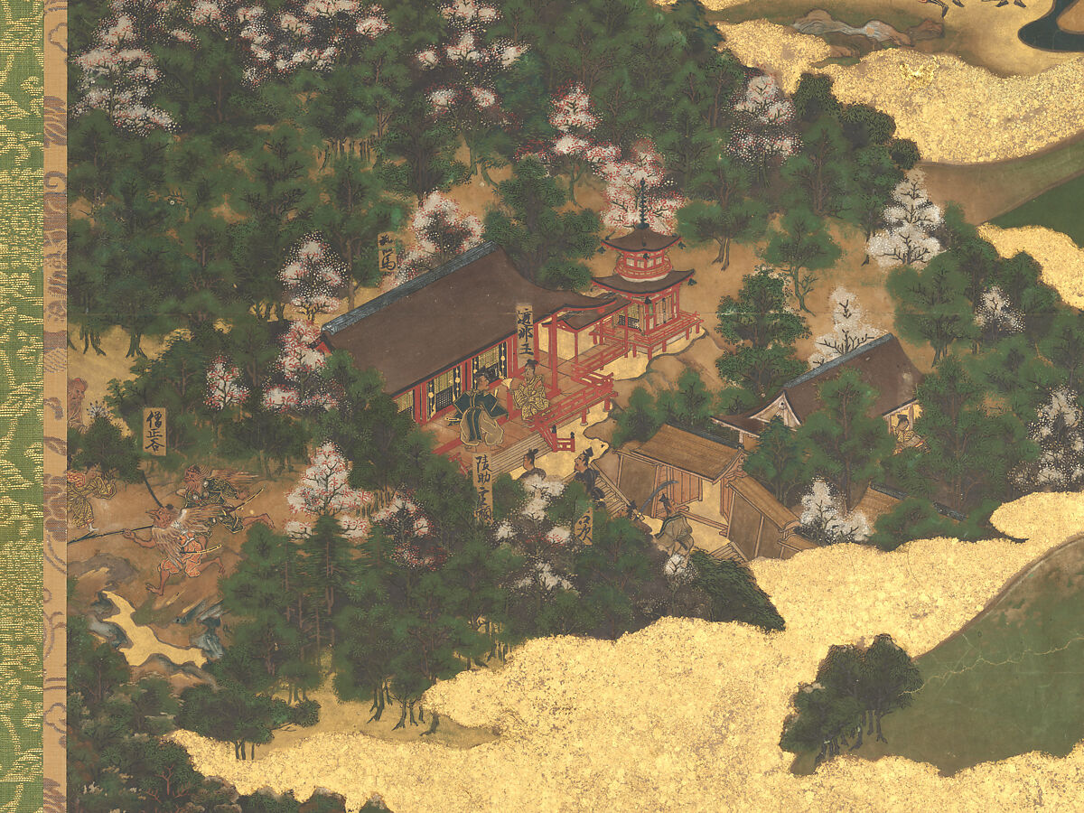 The Rebellions of the Hōgen and Heiji Eras, Pair of six-panel folding screens; ink, color, gold, and gold leaf on paper, Japan