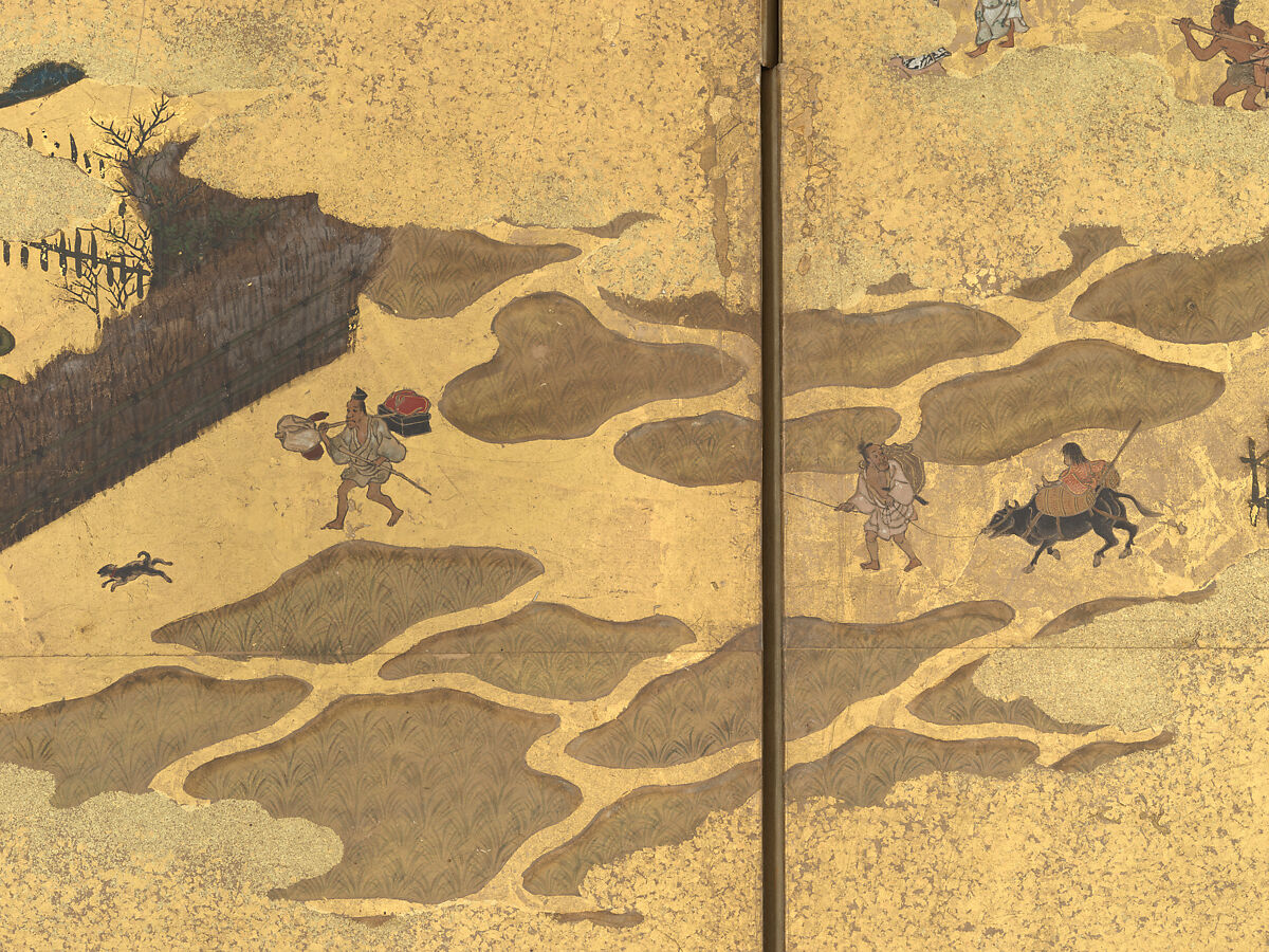 The Rebellions of the Hōgen and Heiji Eras, Pair of six-panel folding screens; ink, color, gold, and gold leaf on paper, Japan