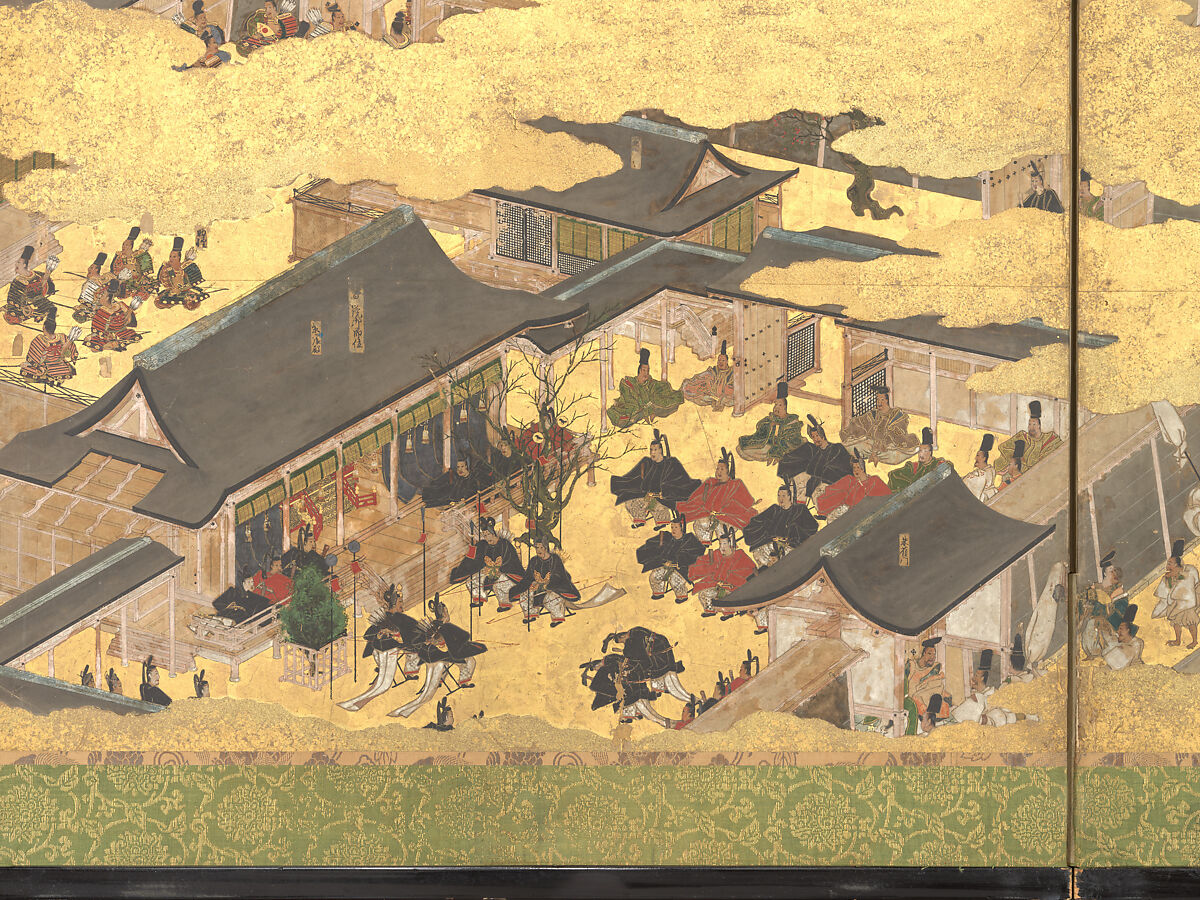 The Rebellions of the Hōgen and Heiji Eras, Pair of six-panel folding screens; ink, color, gold, and gold leaf on paper, Japan