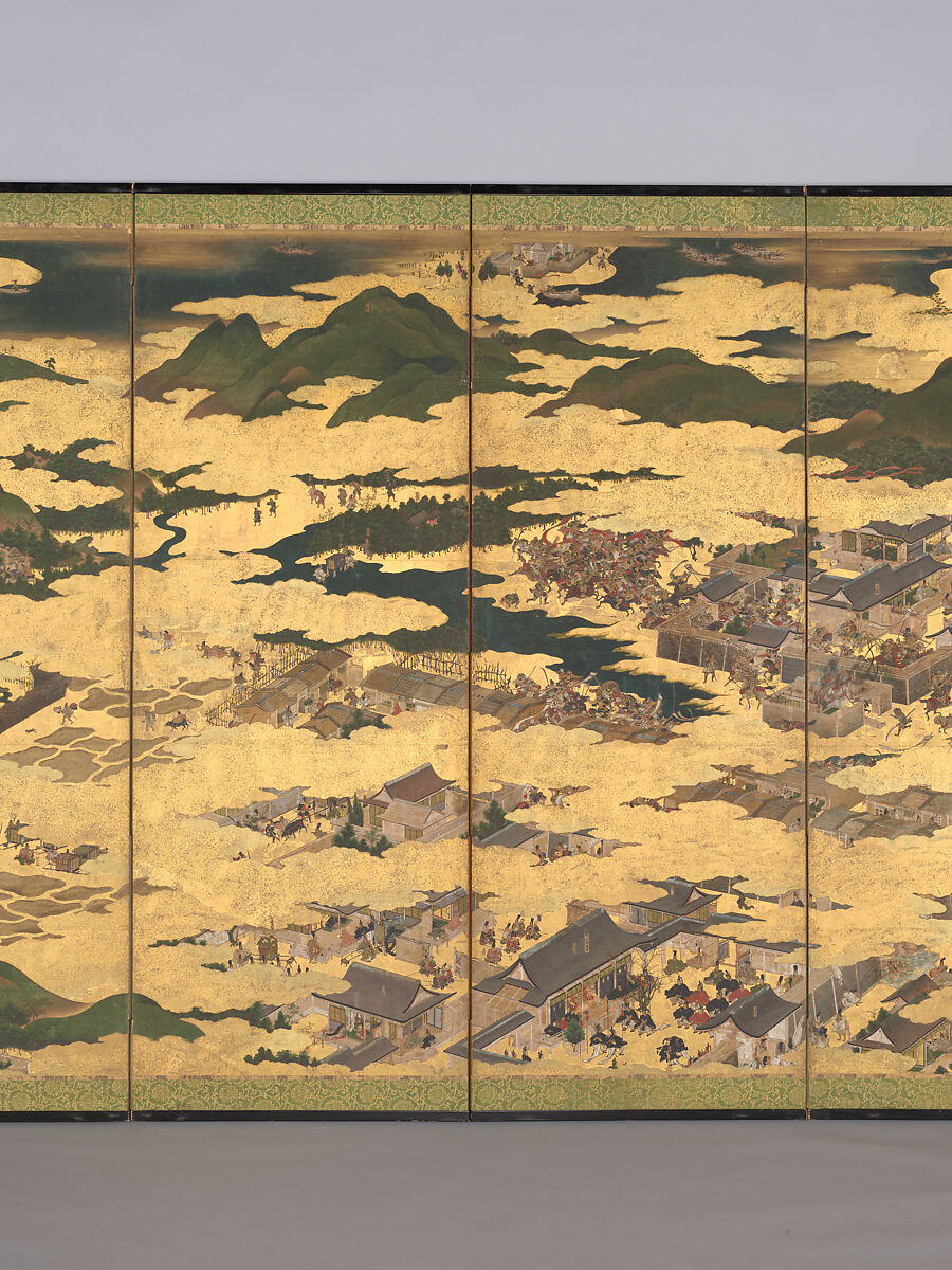 The Rebellions of the Hōgen and Heiji Eras, Pair of six-panel folding screens; ink, color, gold, and gold leaf on paper, Japan