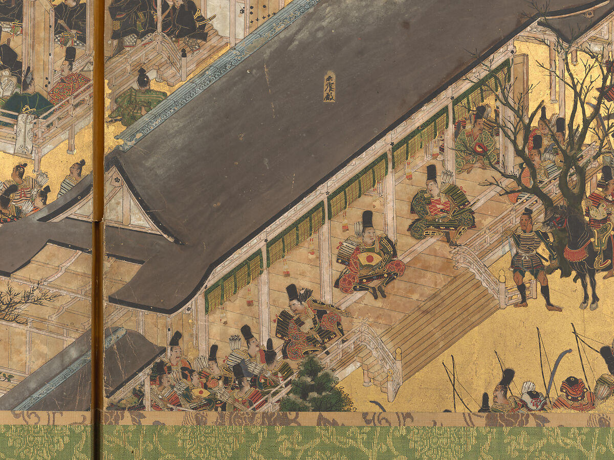 The Rebellions of the Hōgen and Heiji Eras, Pair of six-panel folding screens; ink, color, gold, and gold leaf on paper, Japan