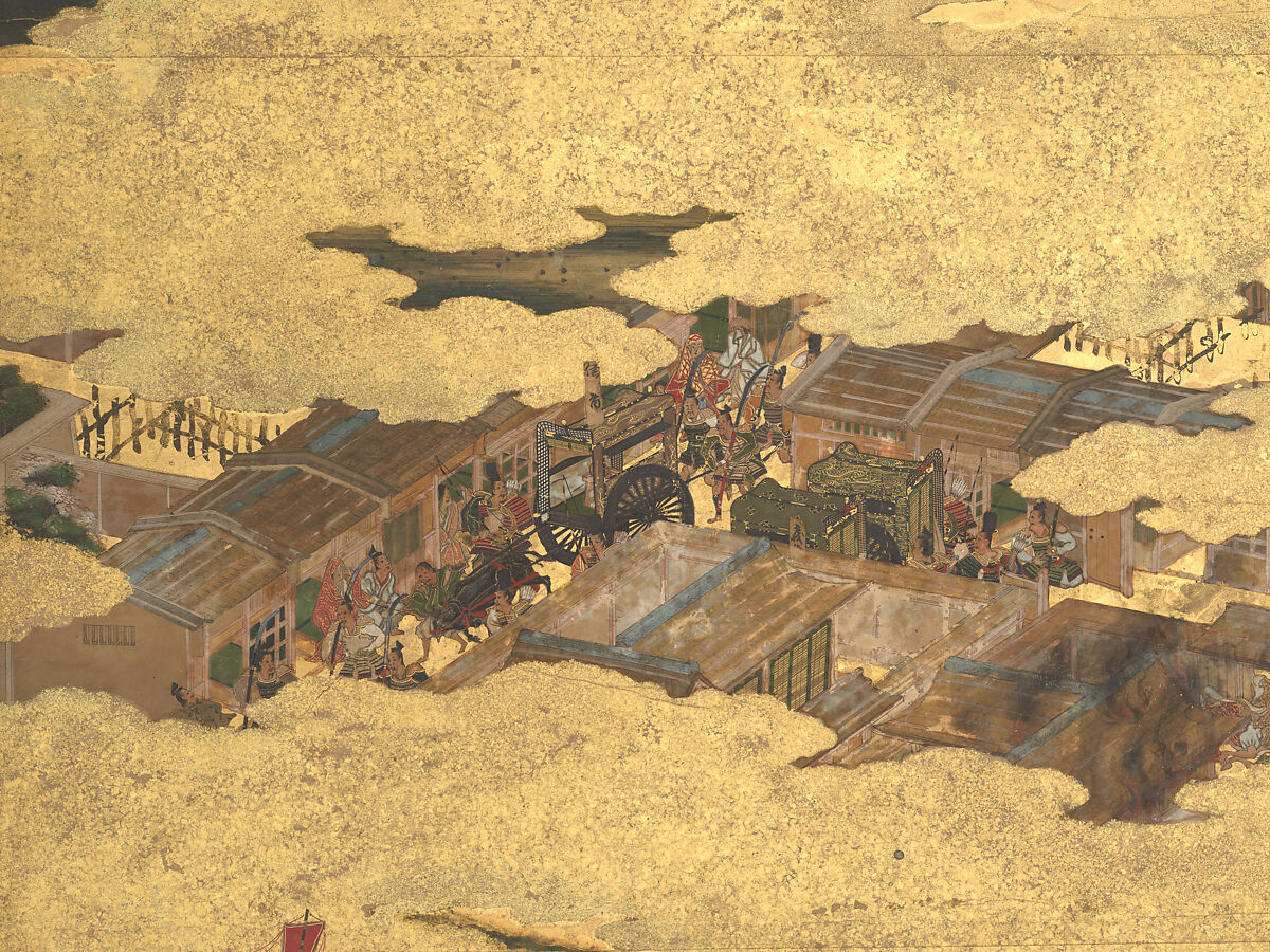 The Rebellions of the Hōgen and Heiji Eras, Pair of six-panel folding screens; ink, color, gold, and gold leaf on paper, Japan