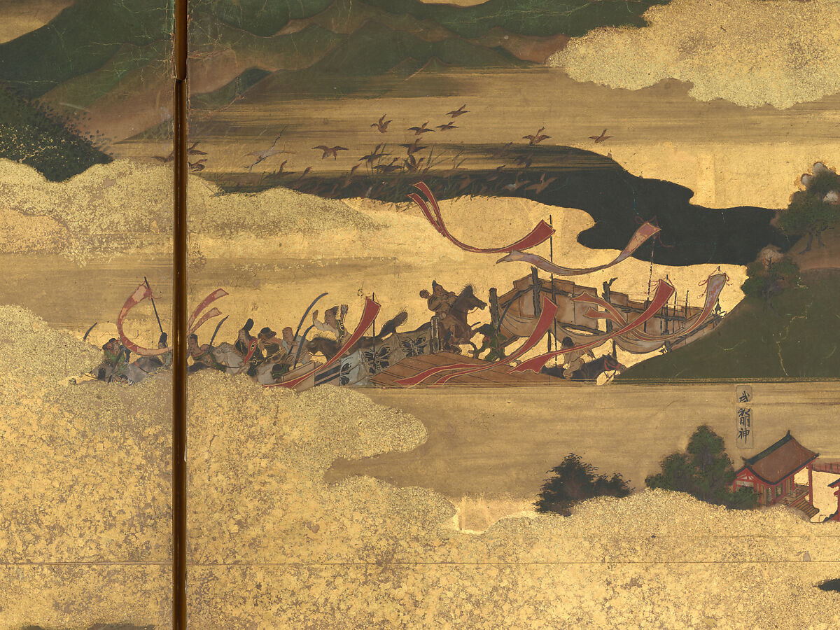 The Rebellions of the Hōgen and Heiji Eras, Pair of six-panel folding screens; ink, color, gold, and gold leaf on paper, Japan