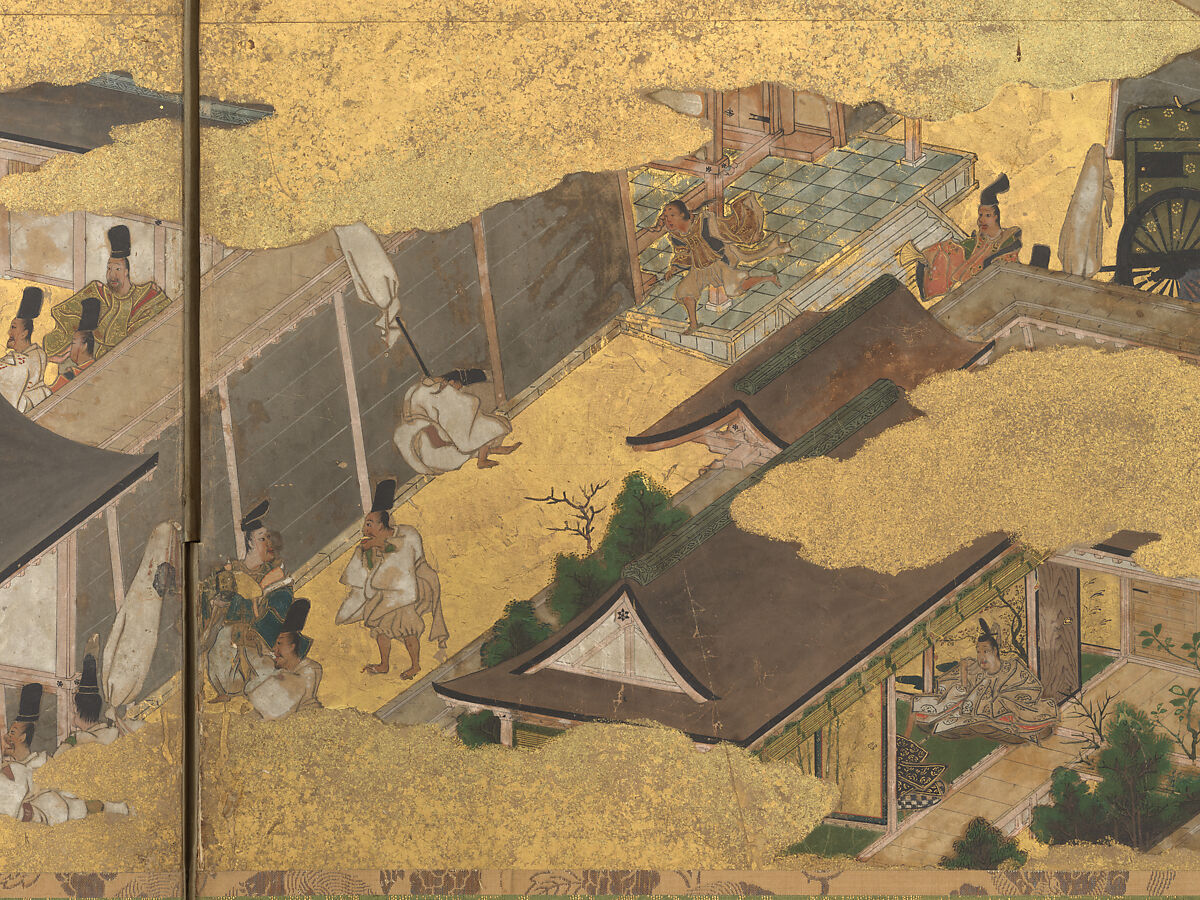 The Rebellions of the Hōgen and Heiji Eras, Pair of six-panel folding screens; ink, color, gold, and gold leaf on paper, Japan