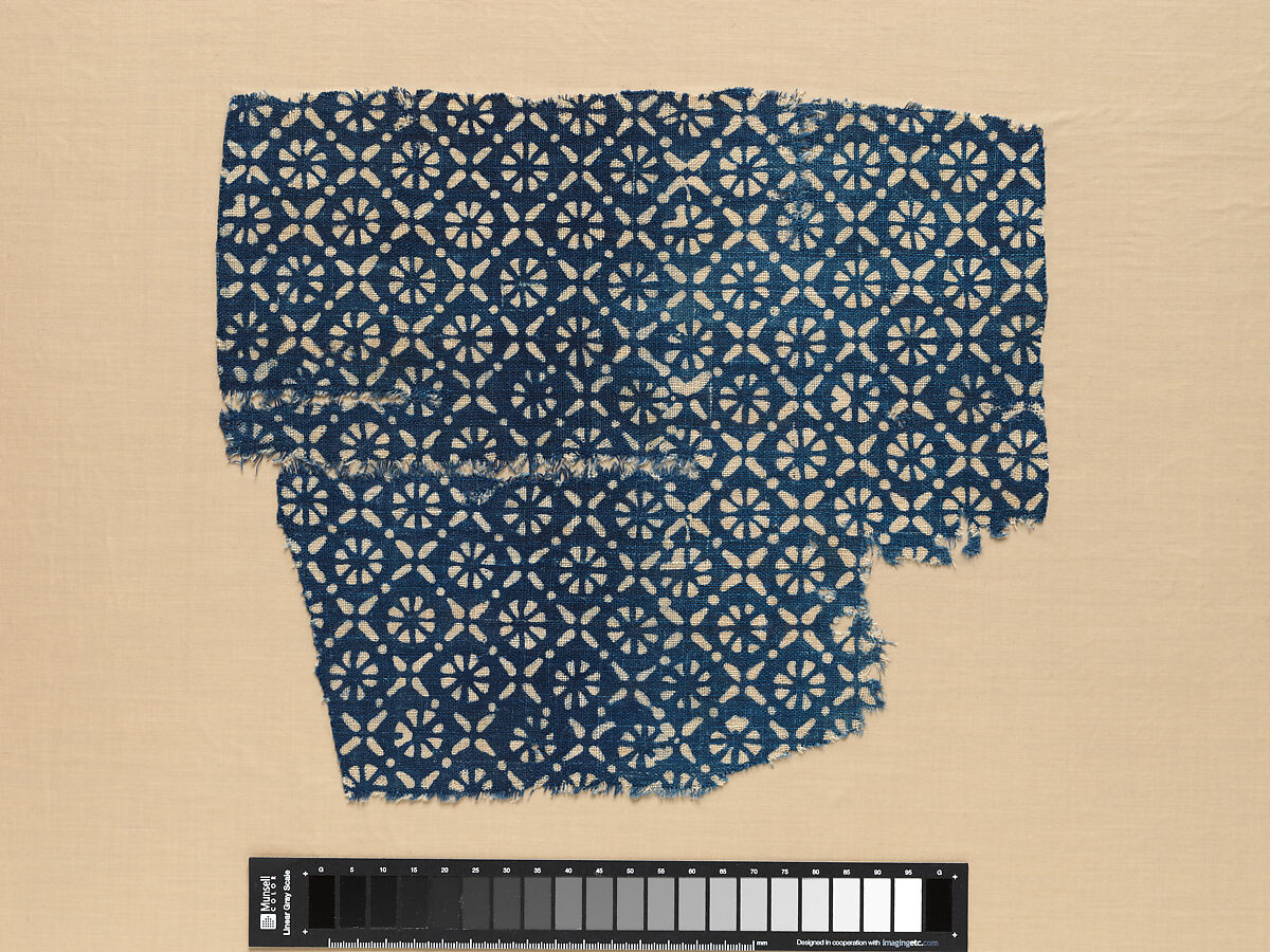 Textile Fragment, Cotton, plain weave; block-printed, resist dyed. 