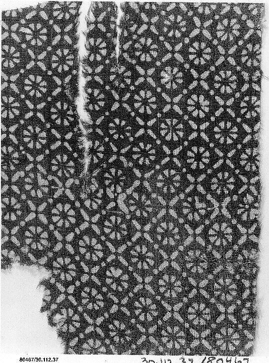 Textile Fragment, Cotton, plain weave; block-printed, resist dyed.