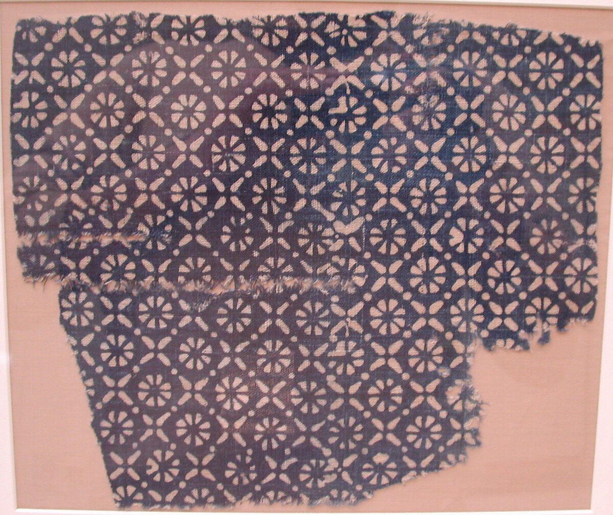 Textile Fragment, Cotton, plain weave; block-printed, resist dyed.