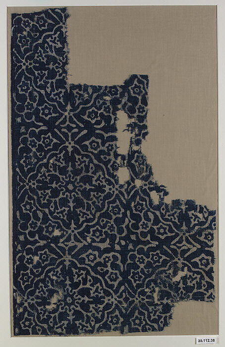 Textile Fragment, Cotton, plain weave; block-printed, resist dyed. 
