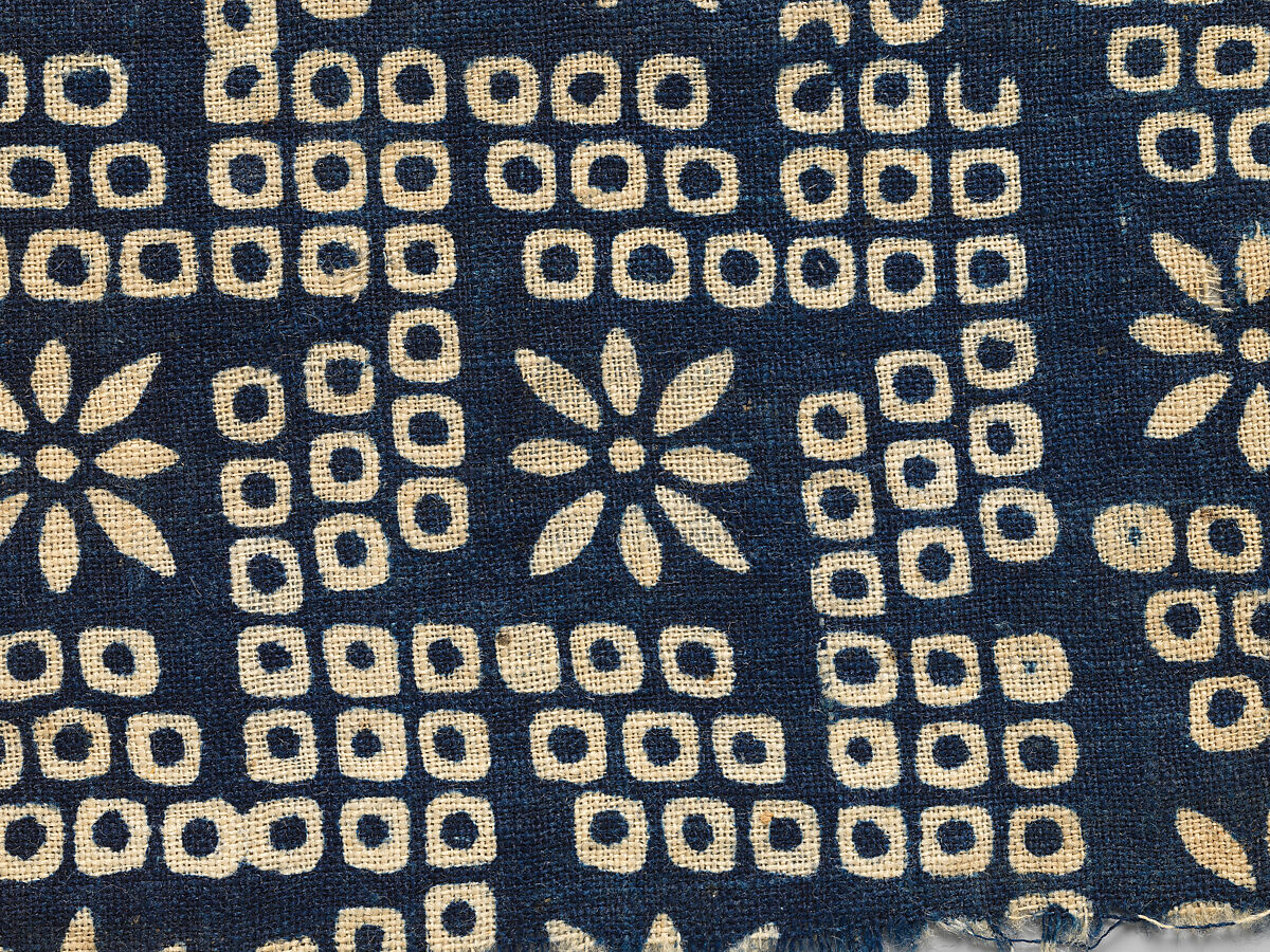 Textile Fragment, Cotton, plain weave; block-printed, resist-dyed