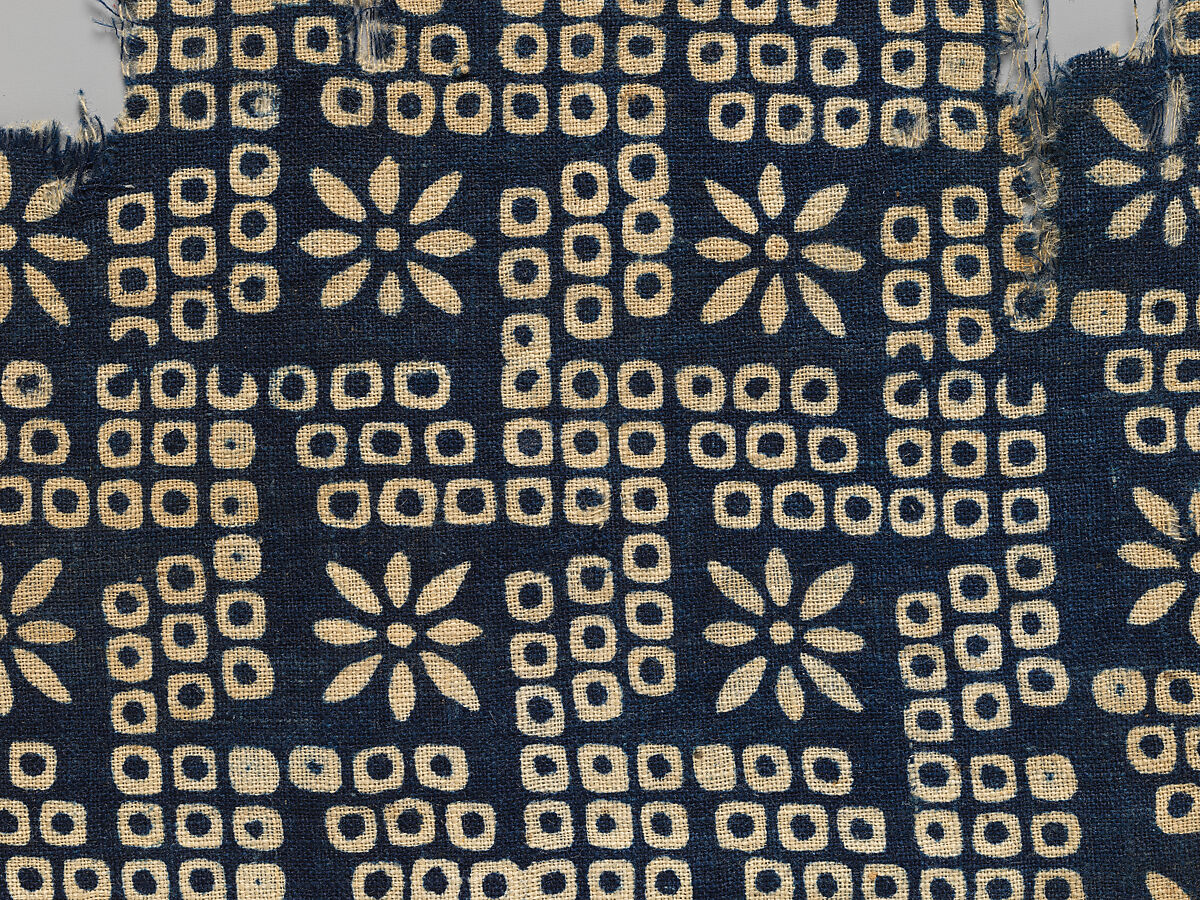 Textile Fragment, Cotton, plain weave; block-printed, resist-dyed