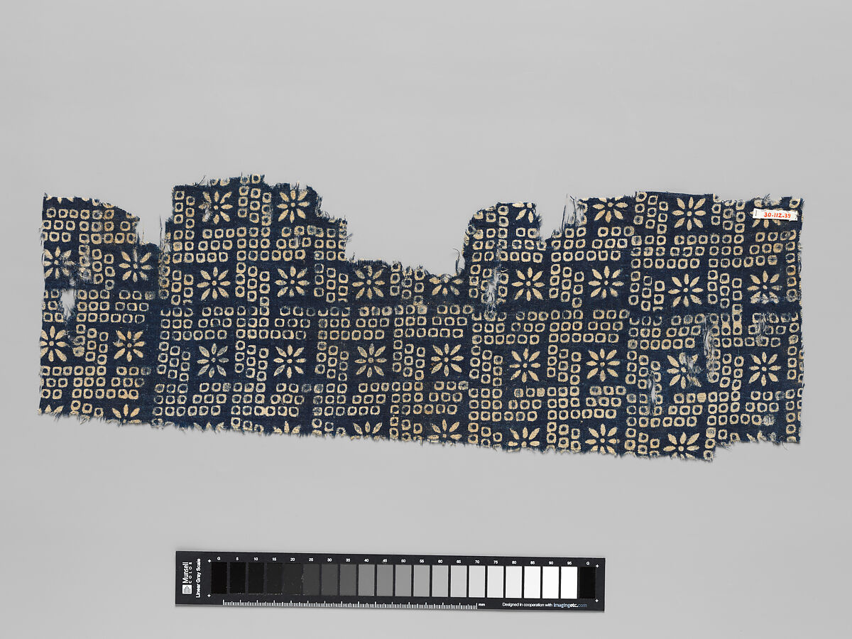 Textile Fragment, Cotton, plain weave; block-printed, resist-dyed