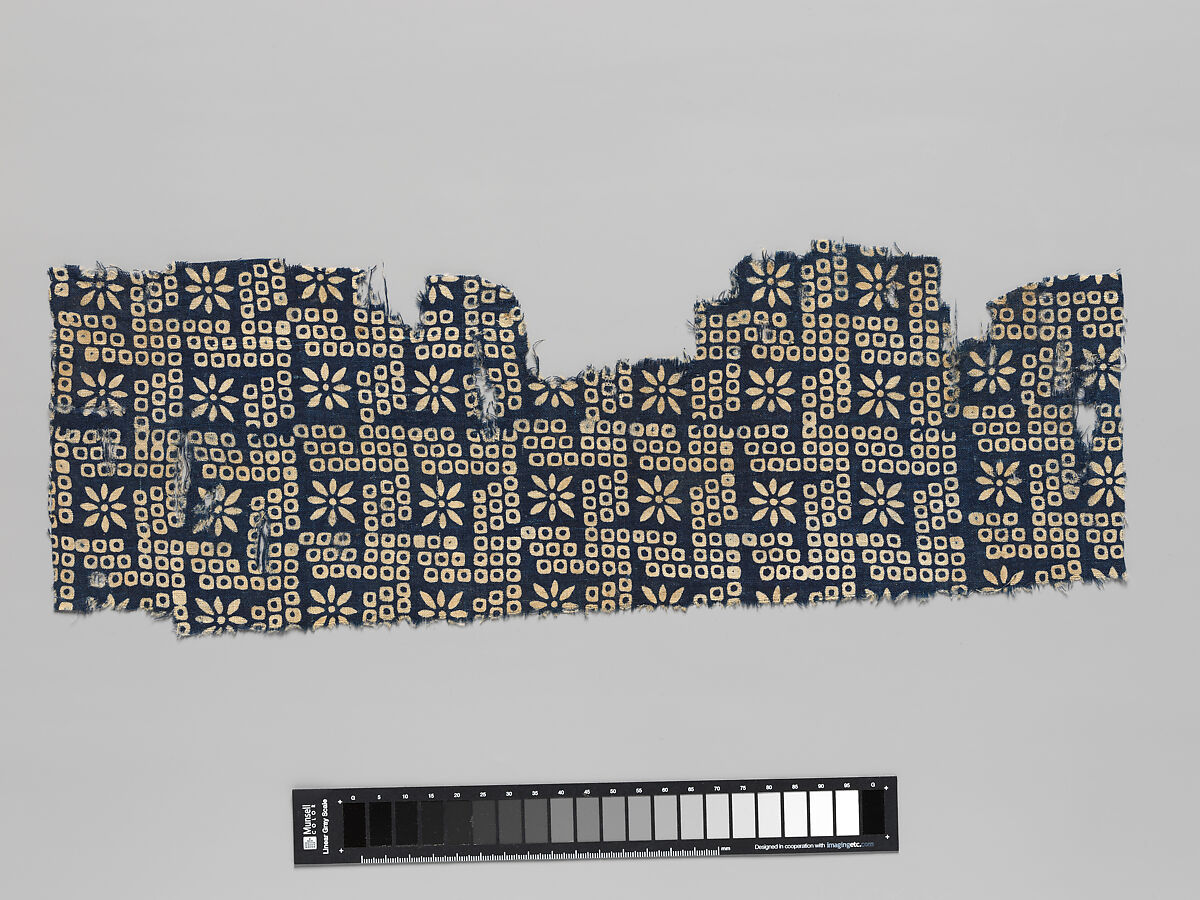 Textile Fragment, Cotton, plain weave; block-printed, resist-dyed