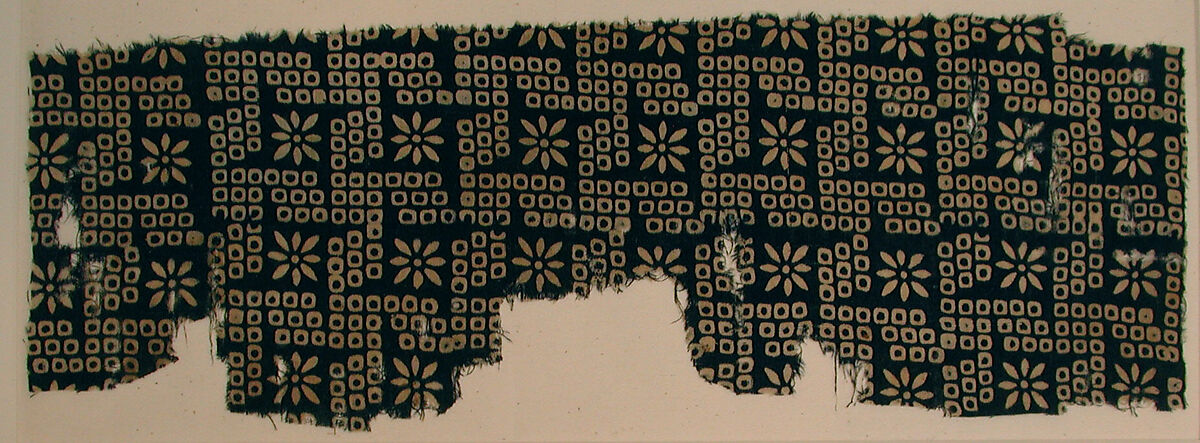 Textile Fragment, Cotton, plain weave; block-printed, resist-dyed 