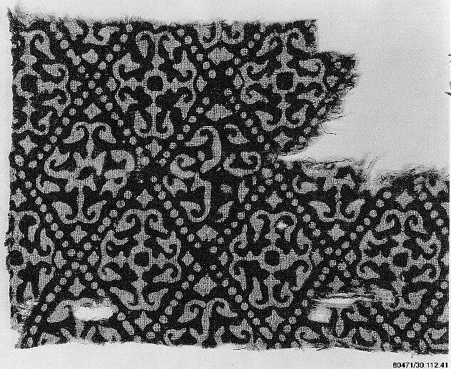 Textile with Blue and White Pattern, Cotton, plain weave; block-printed, resist dyed